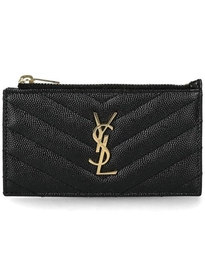 Monogram Fragment Zipper Card Wallet Black - SAINT LAURENT - BALAAN 2