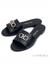 Women's Gancini Rhodes Logo Slippers Black - SALVATORE FERRAGAMO - BALAAN.