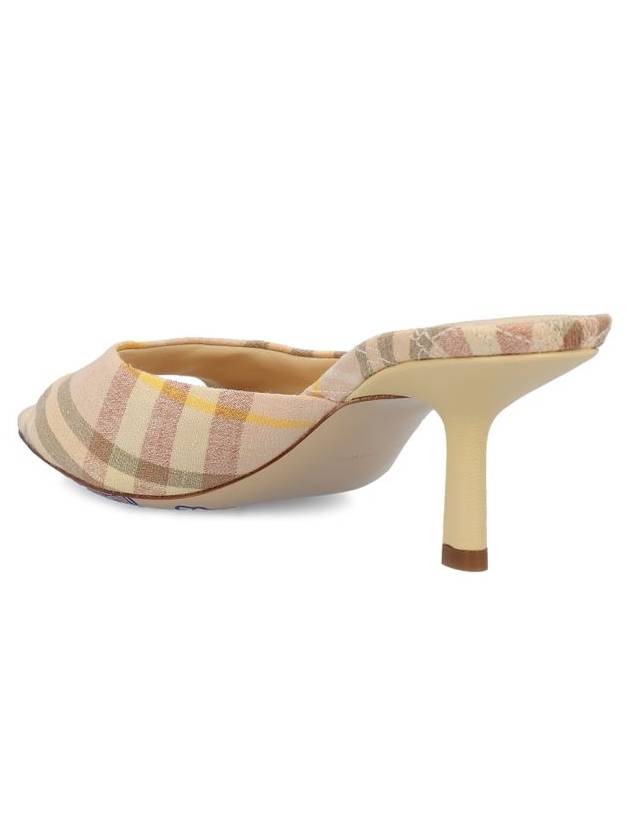 Mews Checked Linen Blend Low Kitten Heel Mule Teacup - BURBERRY - BALAAN 4