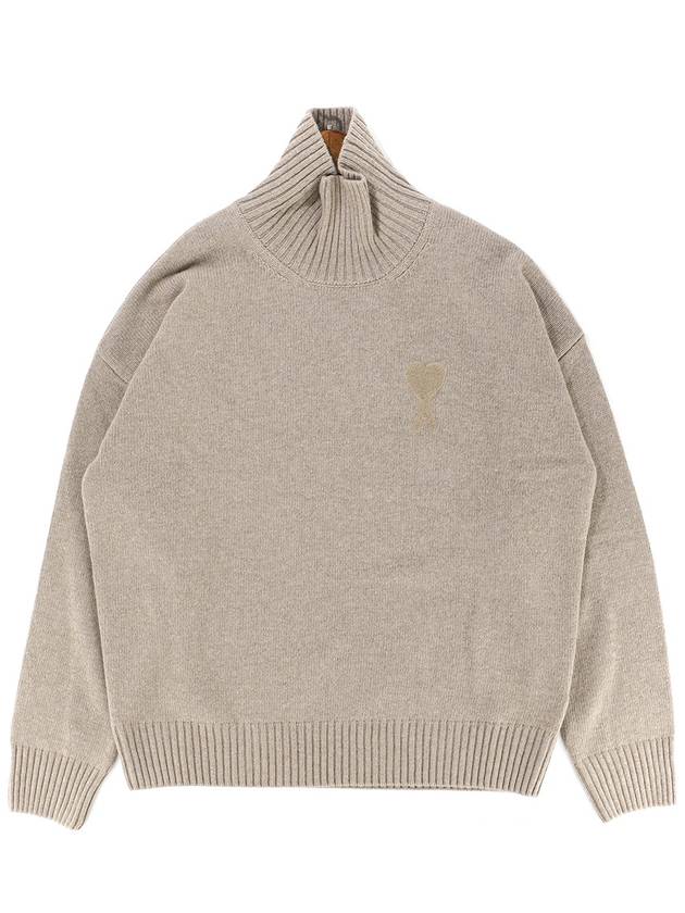 Logo Embroid Knit Turtleneck Beige - AMI - BALAAN 2