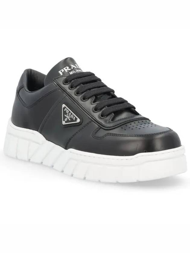 Triangle Logo Leather Low Top Sneakers Black - PRADA - BALAAN 4