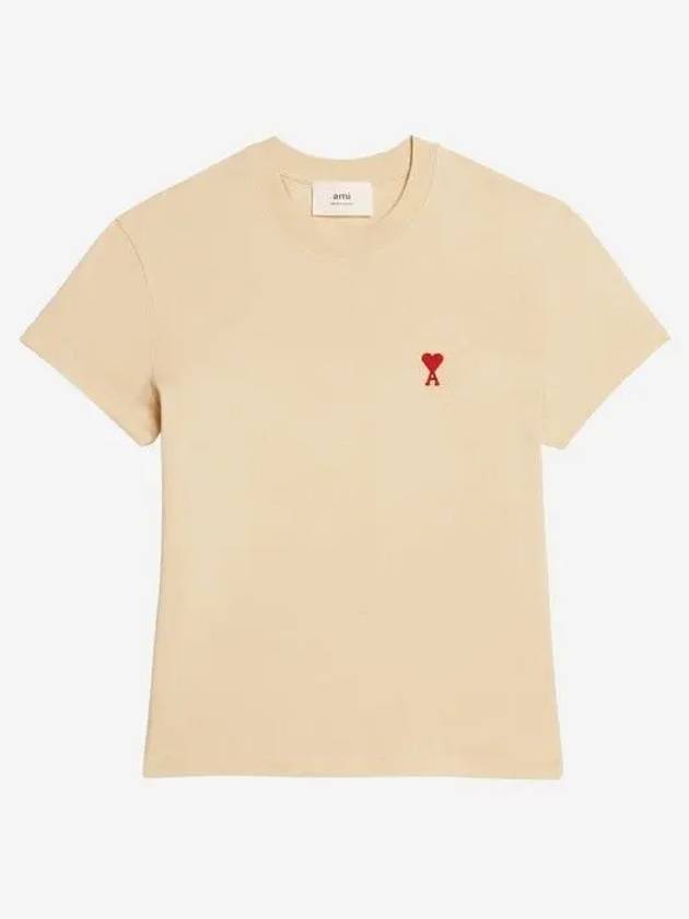 Small Heart Logo Short Sleeve T-Shirt Beige - AMI - BALAAN 2