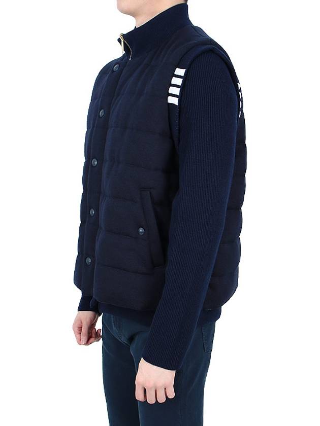 Men's Reversible Padded 4 Bar Funnel Neck Merino Jersey Padding Jacket Navy - THOM BROWNE - BALAAN 5