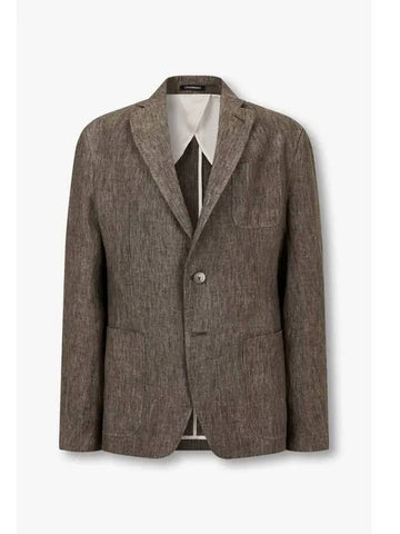 Men s no cheat lapel linen single jacket dark brown - EMPORIO ARMANI - BALAAN 1