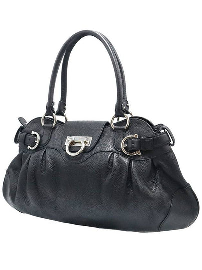 Ferragamo 21 B234 Black Leather Silver Gancini Hobo Shoulder Bag - SALVATORE FERRAGAMO - BALAAN 2