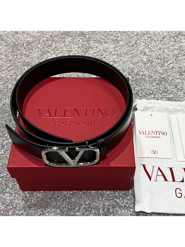 V Logo Signature Leather Belt Black - VALENTINO - BALAAN 3