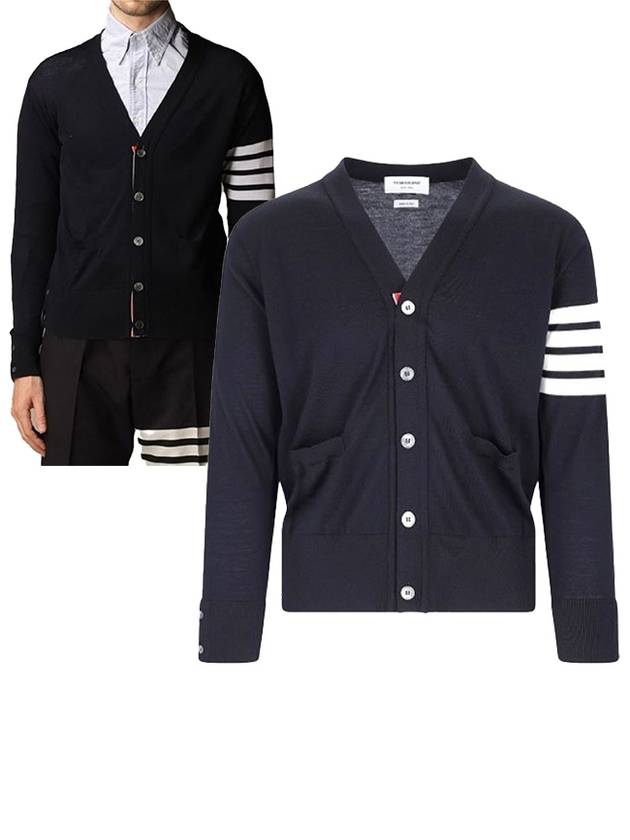 Men's Sustainable Classic Diagonal Wool Cardigan Navy - THOM BROWNE - BALAAN 2