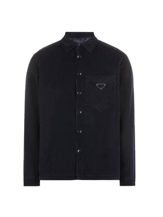 triangle logo corduroy shirt jacket blue - PRADA - BALAAN 1