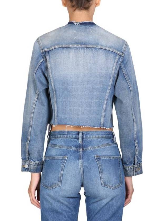 Women's Collarless Cropped Denim Jacket Blue - MAISON MARGIELA - BALAAN 4