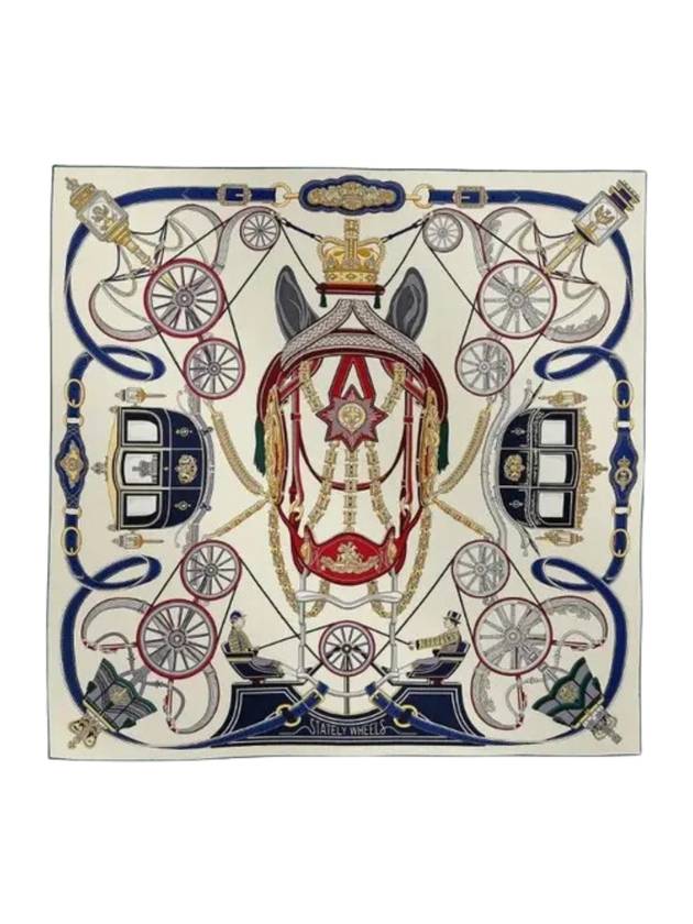 Stately Wheels Silk  90 Scarf Creme Bordeaux Blue - HERMES - BALAAN 1