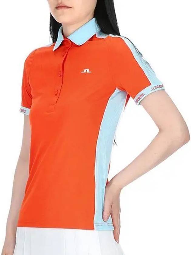 Demi Short Sleeve Polo Shirt Tangerine Tango - J.LINDEBERG - BALAAN 2