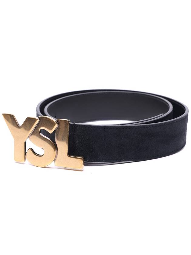 YSL Gold Hardware Leather Belt Black - SAINT LAURENT - BALAAN 4