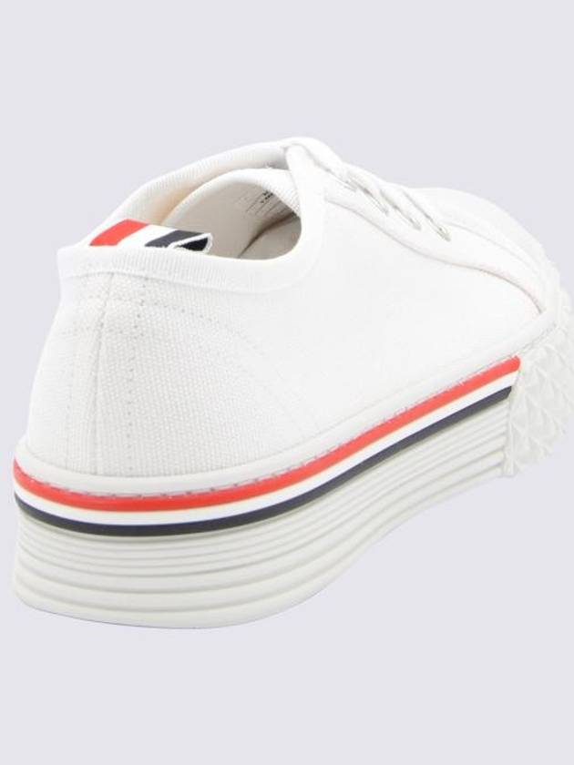 Striped Trim Lace-up Low Top Sneakers White - THOM BROWNE - BALAAN 7