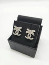 CC Logo Ribbon Metal Diamantes Crystal Earrings Silver - CHANEL - BALAAN 4