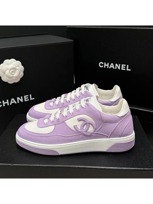 Women's Cotton Sneakers CC Logo Lilac Purple - CHANEL - BALAAN 1