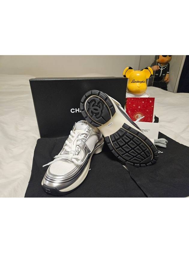 Fabric Laminated Low Top Sneakers Silver - CHANEL - BALAAN 7