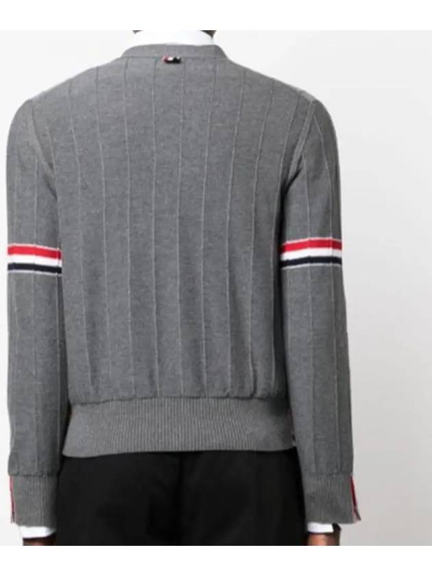 RWB V-neck Striped Virgin Wool Cardigan Grey - THOM BROWNE - BALAAN 3