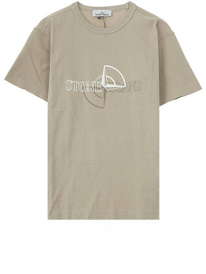 Half Logo Print Cotton Jersey Short Sleeve T-Shirt Beige - STONE ISLAND - BALAAN 2