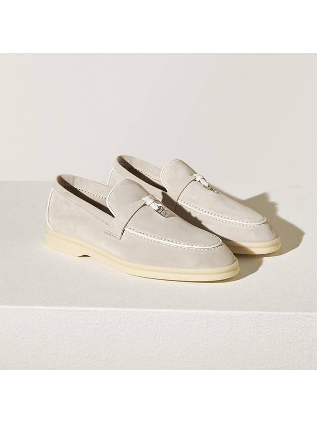 Women's Loafers Suede Beige Twotone Stitching Moccasins White Charm - LORO PIANA - BALAAN 6