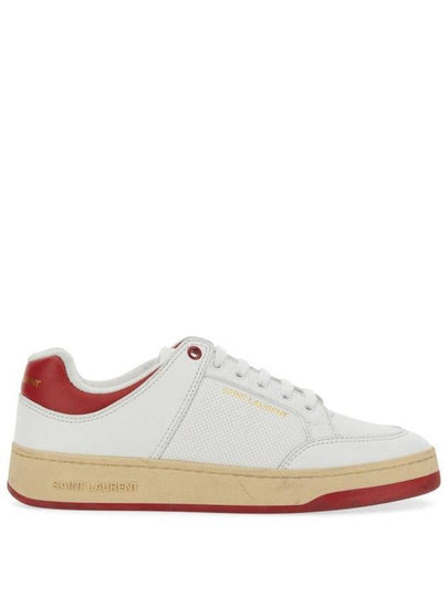 Crack Lace Up Calf Leather Low Top Sneakers White Red - SAINT LAURENT - BALAAN 2