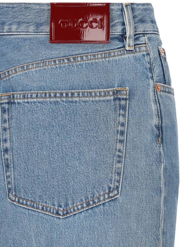 Cotton Back Logo Patch Straight Jeans Blue - GUCCI - BALAAN 4