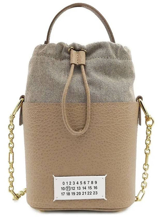 5AC Number Logo Texture Leather Bucket Bag Beige - MAISON MARGIELA - BALAAN 2