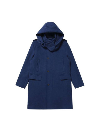 Angora Blended Detachable Hooded Single Coat Blue - SOLEW - BALAAN 1