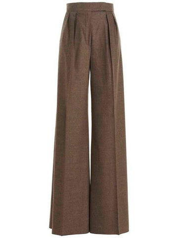 Fiore Stretch Wool Wide Pants Brown - MAX MARA - BALAAN 1