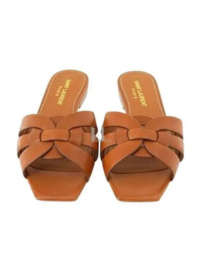 Tribute Smooth Leather Flat Mules Amber - SAINT LAURENT - BALAAN 2