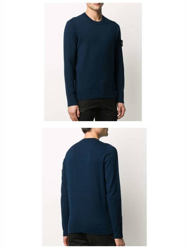 Men's Wappen Patch Crew Neck Cotton Knit Top Navy - STONE ISLAND - BALAAN 6