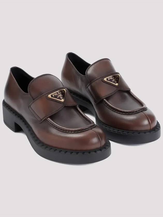 Triangle Logo Leather Loafers Chocolate - PRADA - BALAAN 4