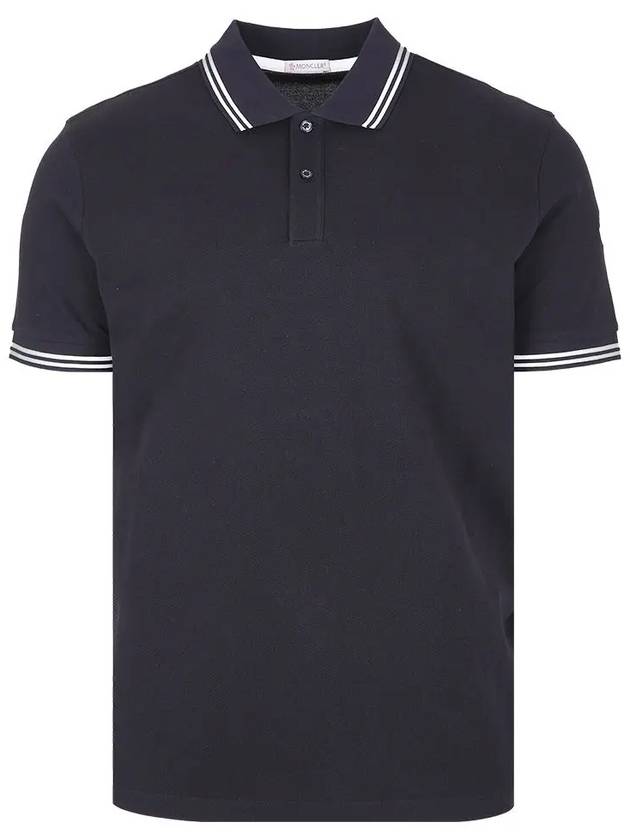 Stripe Trim Cotton Polo Shirt Dark Blue - MONCLER - BALAAN 3