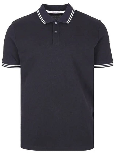 Stripe Trim Cotton Polo Shirt Dark Blue - MONCLER - BALAAN 2