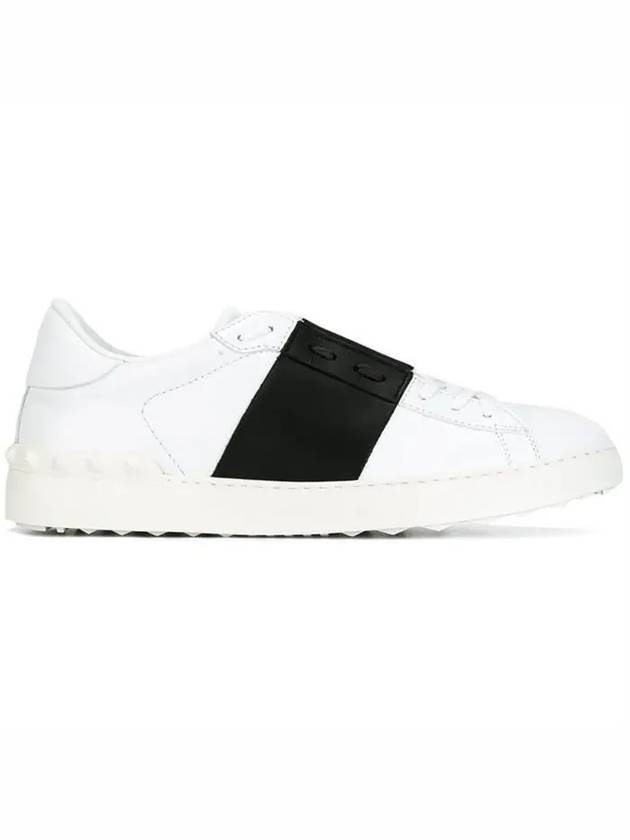 Men's Hidden Strap Rockstud Color Contrast Sneakers White Black - VALENTINO - BALAAN 3