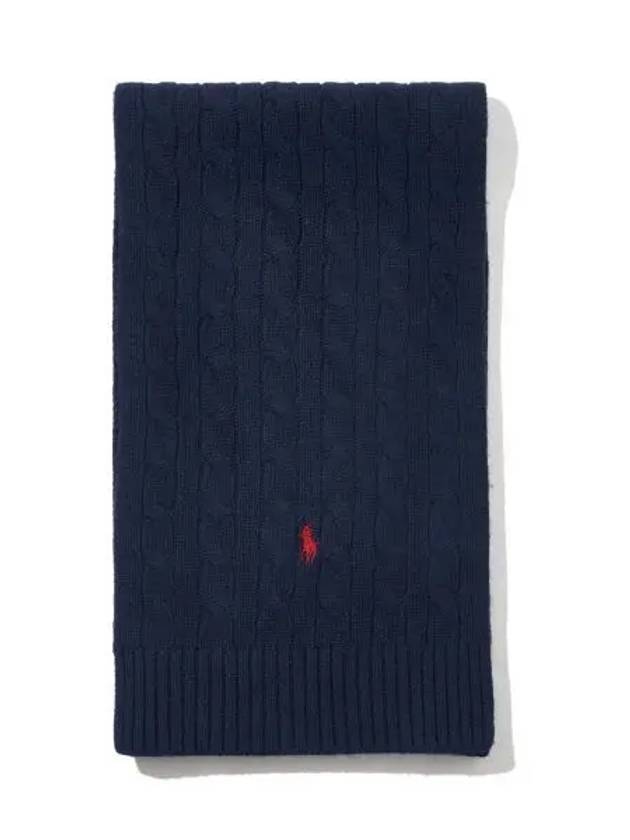 Cable knit wool blend scarf blue - POLO RALPH LAUREN - BALAAN 1