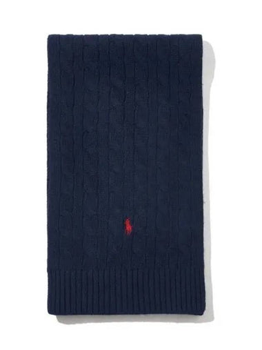 Cable knit wool blend scarf blue - POLO RALPH LAUREN - BALAAN 1