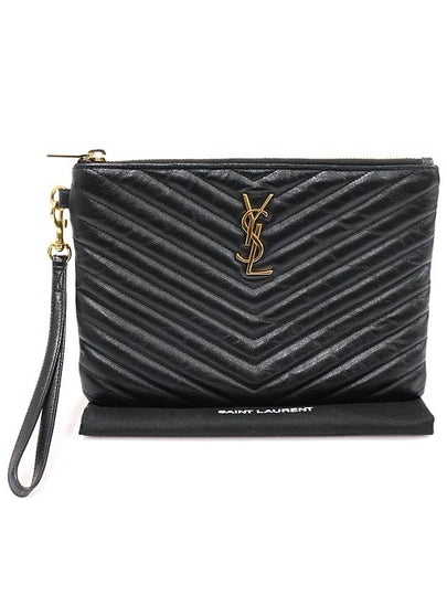 379039 Black Matelasse Classic Monogram Small Strap Pouch Clutch - SAINT LAURENT - BALAAN 2