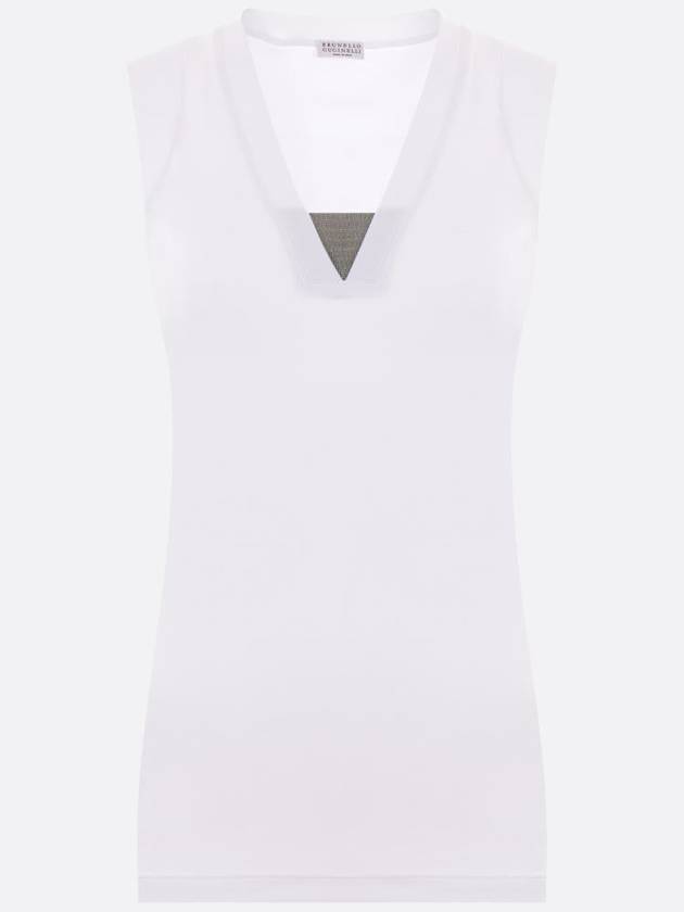 Rhinestone V-neck Sleeveless White - BRUNELLO CUCINELLI - BALAAN 2