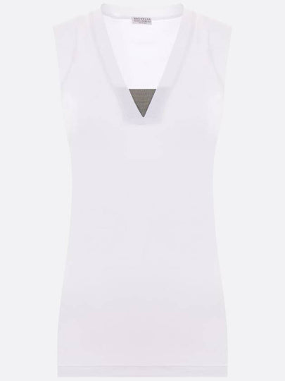 Rhinestone V-neck Sleeveless White - BRUNELLO CUCINELLI - BALAAN 2