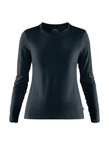 Women's Abisko Wool Long Sleeve Knit Top Dark Navy - FJALL RAVEN - BALAAN 1