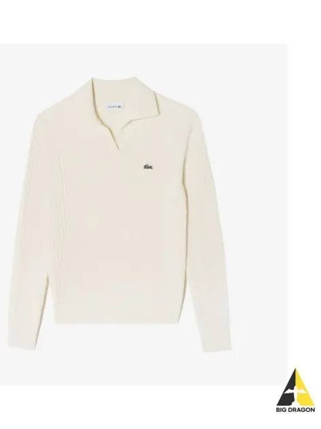 Women s Cable Open Collar Sweater Cream - LACOSTE - BALAAN 1