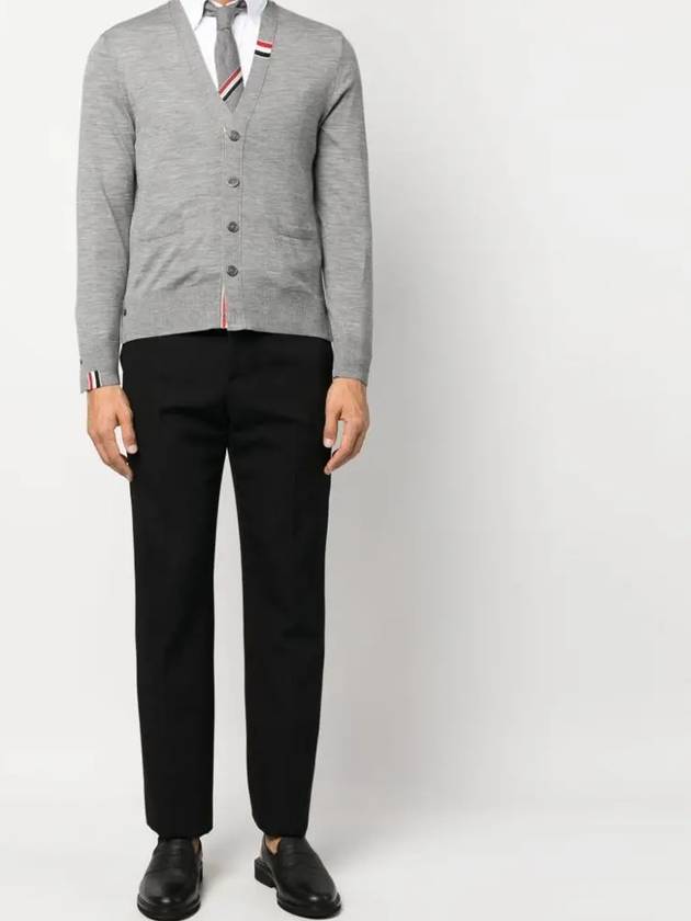 Men's Jersey Stitch V-Neck Cardigan Light Grey - THOM BROWNE - BALAAN 5