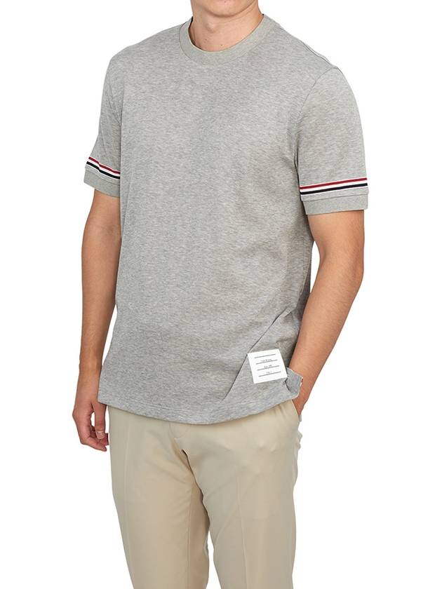 Striped Detail Crew Neck Cotton Short Sleeve T-Shirt Grey - THOM BROWNE - BALAAN 5