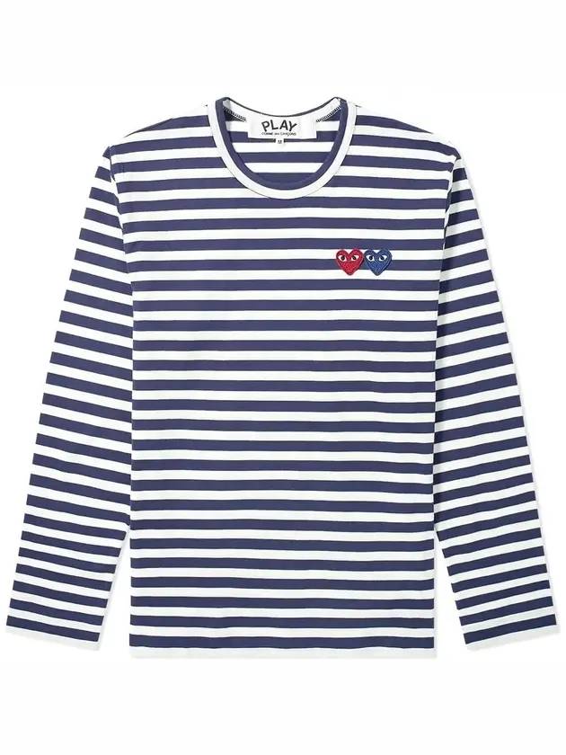 Double Heart Wappen Stripe Long Sleeve T-Shirt Navy - COMME DES GARCONS PLAY - BALAAN 1