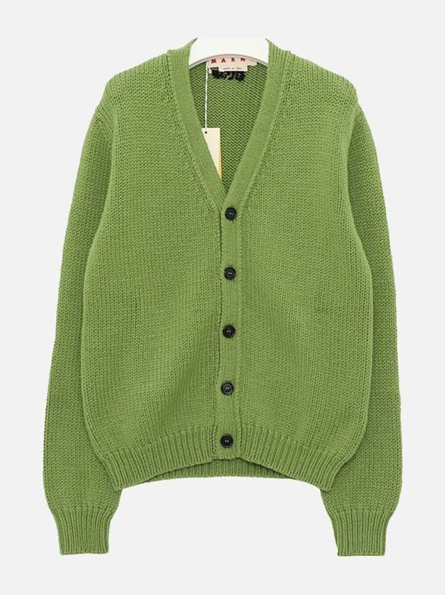 Back Embroidered Logo V-Neck Knit Cardigan Green - MARNI - BALAAN 1