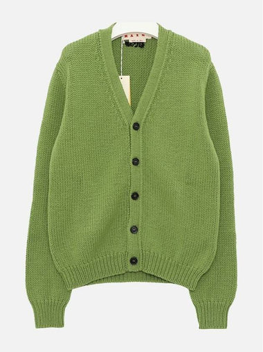 Back Embroidered Logo V-Neck Knit Cardigan Green - MARNI - BALAAN 1