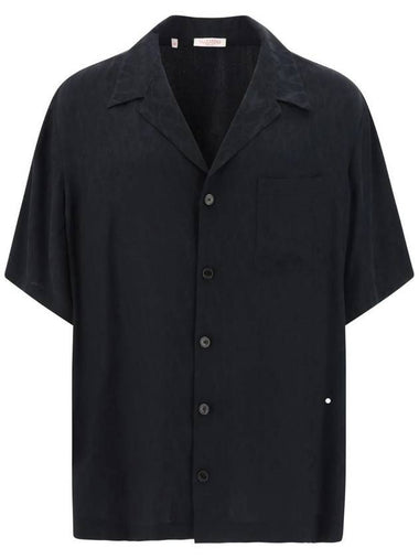 Patterned Silk Bowling Short Sleeve Shirt Black - VALENTINO - BALAAN 1