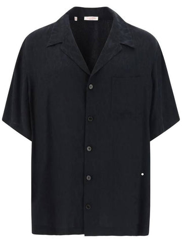 Patterned Silk Bowling Short Sleeve Shirt Black - VALENTINO - BALAAN 1