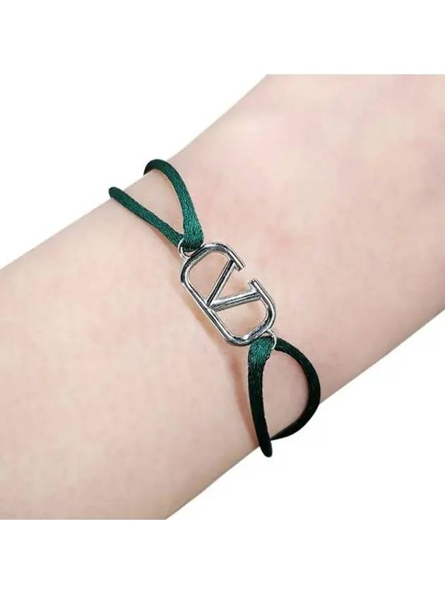 Silver V Logo Signature Bracelet Green - VALENTINO - BALAAN 2