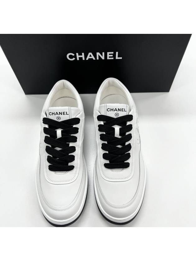 CC Logo Calfskin Low Top Sneakers White - CHANEL - BALAAN 3